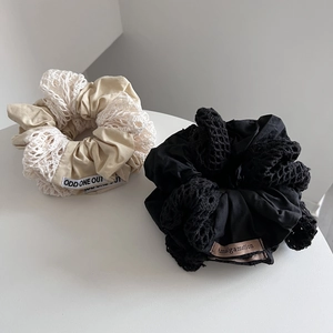 Handmade Cotton Embroidered Hollow Lace Patchwork Hair Scrunchies Korean Large Intestine Ring Elegant Women Hair Ties