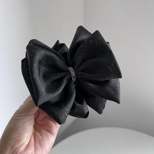 Pince à Cheveux Élégante en Satin Noir à Nœud Multicouche Avec Strass Et Reflets pour Femme Accessoires De Coiffure