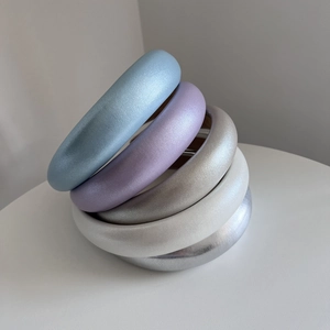 Set of five thick padded sponge headbands in satin finish assorted metallic colors