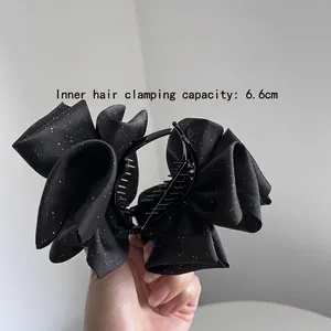 Pince à cheveux élégante à nœud noir pailleté multicouche, longueur interne de 6,6 cm