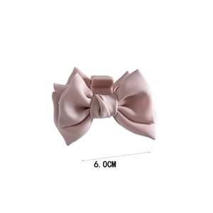 Pink silk bow hair claw clip for women, 6cm small butterfly hair accessory for styling