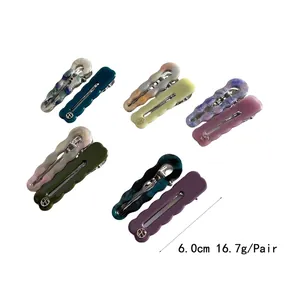 5 pairs of wave scalloped acetic acid hair clips in assorted marble colors, 6cm length