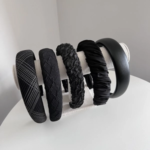 Serre-tête Rembourré Noir pour Femmes High Top Élégant Tissu Cuir Texture Accessoires de Cheveux Faits à la Main Quotidien