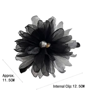 Grey and black multilayer petal shark hair clip with pearl and heart pendant