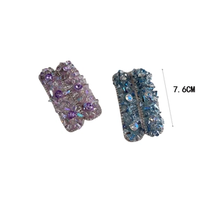 Eleganti fermagli per capelli da 7,6 cm con cristalli e strass brillanti in blu e viola