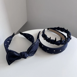 Cerchietto in Tessuto Denim Francese per Donna Stile Coreano Cerchietto Imbottito Largo Con Fiocco Stampa a Cuore Accessori per Capelli Fatti a Mano