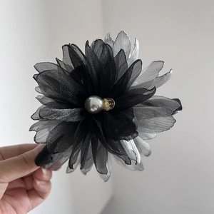 Elegant Floral Hair Claw Clip Grey Black Layered Organza Flower Shark Clip Sophisticated Hair Accessory For Women