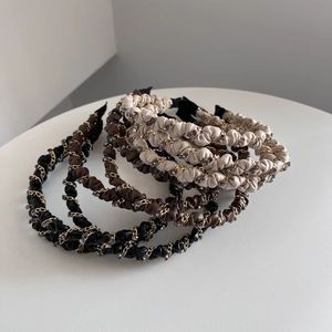 Luxe leather headband with gold chain and sparkling crystals in multiple colors