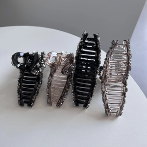 Set di 4 mollette per capelli con strass luccicanti in resina nera e grigia