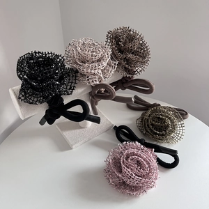 Chouchous en Maille de Fleurs Faits à la Main pour Femmes Élégants Grands Attaches de Cheveux Florales 3D Nœud Style Paresseux Accessoires de Cheveux Coréens