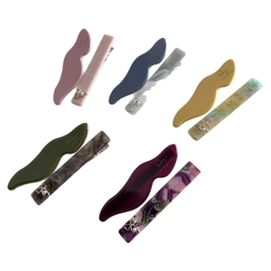 Set of minimalist marble acetate hair clips with golden bow and pearl accents