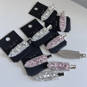 Lot de barrettes à cheveux feuilles en strass avec cristaux roses et perles argentées