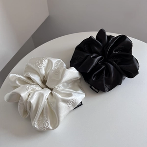 Elegant Satin Flower Scrunchie Floral Camellia Pattern Handmade Hair Tie Oversized Elastic Hair Band Women Accessories
