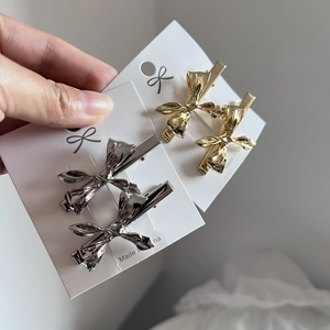 Ins Stil Metall Schleife Haarspange Für Damen Galvanisierte Legierung Entenschnabel Seitenclip Trendy Metallic Haarschmuck