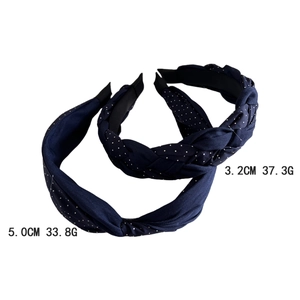 French retro navy blue polka dot braided and knotted headbands for women hair styling