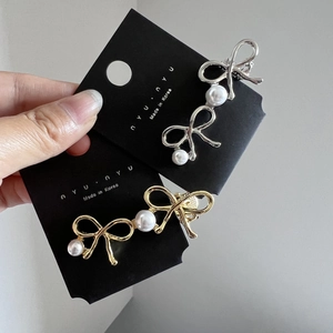 Legierung Schleife Künstliche Perle Haarklammer Entenschnabel Clip Für Damen Elegant Koreanisch Gold Silber Metall Haarschmuck Alltag