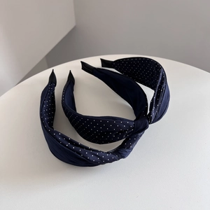 Navy blue polka dot headband set with vintage twist knot design for women hair styling