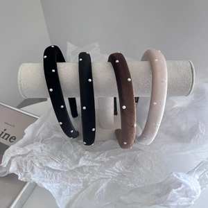 Vintage velvet padded headbands with pearls in black, coffee, and beige colors