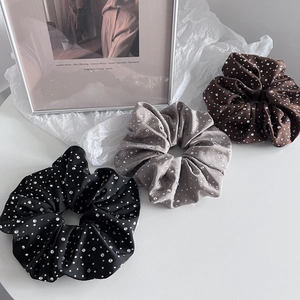 Lot de chouchous en satin avec strass en noir, gris et marron de style coréen