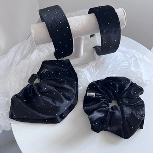 Elegant Black Velvet Hair Accessories Set Sparkling Rhinestone Headband Scrunchie Hair Clip Versatile Fashion Headwear Jewelry For Women