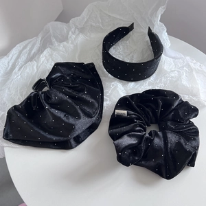 Elegant 3-piece black velvet hair accessory set with sparkling crystals for women