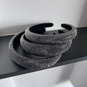 Sparkling rhinestone padded headband set with high-density silver crystals and non-slip lining
