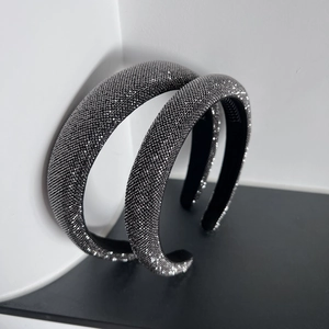 Padded rhinestone headband in gunmetal grey with non-slip comb teeth for women