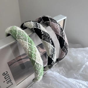 French Elegant Plaid Tweed Padded Headband For Women Vintage Sponge Thick Hairband Fabric Autumn Winter Hair Accessories