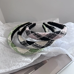 Three elegant French tweed headbands in assorted plaid patterns with sponge padding