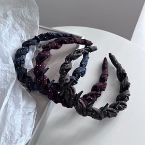 Set of three polka dot twist headbands with non-slip teeth in navy, burgundy, and grey