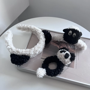 Plush lamb wool hair accessories set with cute cartoon sheep headband and hair clips