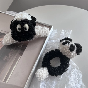 Cute plush sheep hair clip and panda hair tie set for winter hair accessories for women