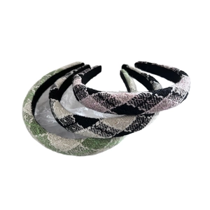 Three-piece padded tweed headbands in vintage plaid patterns for elegant women hair styling