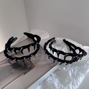 Velvet headband set with rhinestones and built-in hair comb for high skull top styling