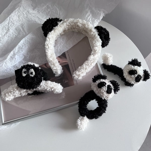 Cute Lambswool Panda Sheep Hair Accessories Plush Headband Hair Clip Soft Fleece Cartoon Headwear For Women Girls Daily Styling
