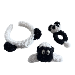 Cute 3-piece panda plush headband hair tie and clip set made of soft lamb wool