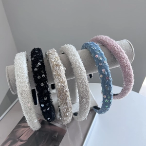 Sequin tweed padded headband set in black white pink and blue for elegant hair styling