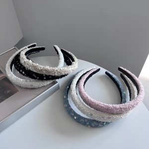 Retro tweed sponge headbands in black, white, and pink with shimmering sequins