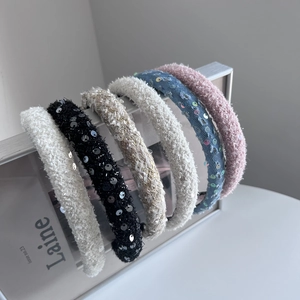 Vintage Padded Sequin Headband Fabric Tweed Hair Hoop Elegant Wide Headband Fashion Hair Accessories For Women Daily Party