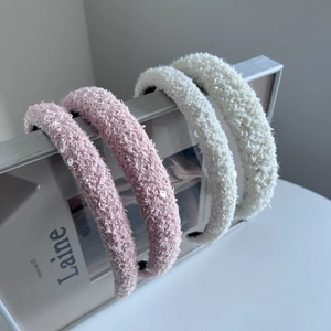 Korean Plush Sequin Headband For Women Soft Sherpa Fleece Hairband Elegant Minimalism Padded Sequined Hair Hoop Accessory