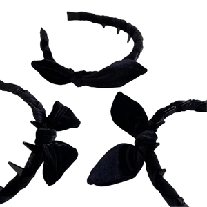 Vintage black velvet bow headband with non-slip hair comb teeth for elegant hair styling