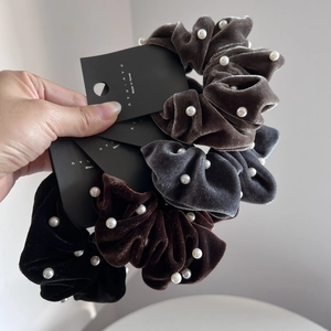 Elegant Velvet Artificial Pearl Scrunchie Large Hair Tie Elastic Hair Band Korean Style Soft Hair Rope For Women Hair Accessories