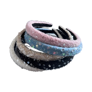 Set of five elegant tweed sponge headbands with sequins in various stylish colors