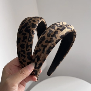 Fashion Leopard Print Padded Headband Suede Fabric High Crown Sponge Hairband Vintage Autumn Winter Hair Jewelry Women