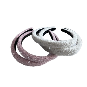 Three-piece set of elegant sequin tweed headbands in soft pink and white colors