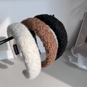 Korean Style Sherpa Plush Wide Brim Headband Soft Puffy High Top Hair Hoop Vintage Autumn Winter Handmade Hair Accessories
