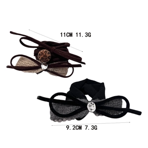 Brown leopard and black lace velvet bow hair ties with silver charms set of 2