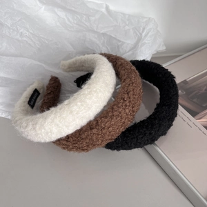 Chic wool blend plush headbands in cream, coffee, and black for autumn and winter fashion