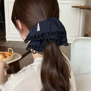 French Vintage Hollow Lace Scrunchies For Women Handmade Large Fabric Hair Tie Elegant Solid Color Coffee Black Ponytail Holder Accessories