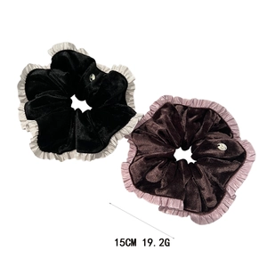 Chouchous en velours avec bordure en dentelle, noir et marron, grand format de 15 cm